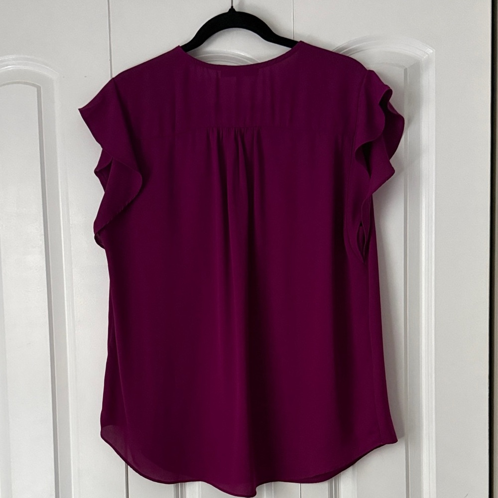 Chaus Women's Deep Fuchsia V-Neck Flutter Sleeve Blouse - Picture 3 of 5